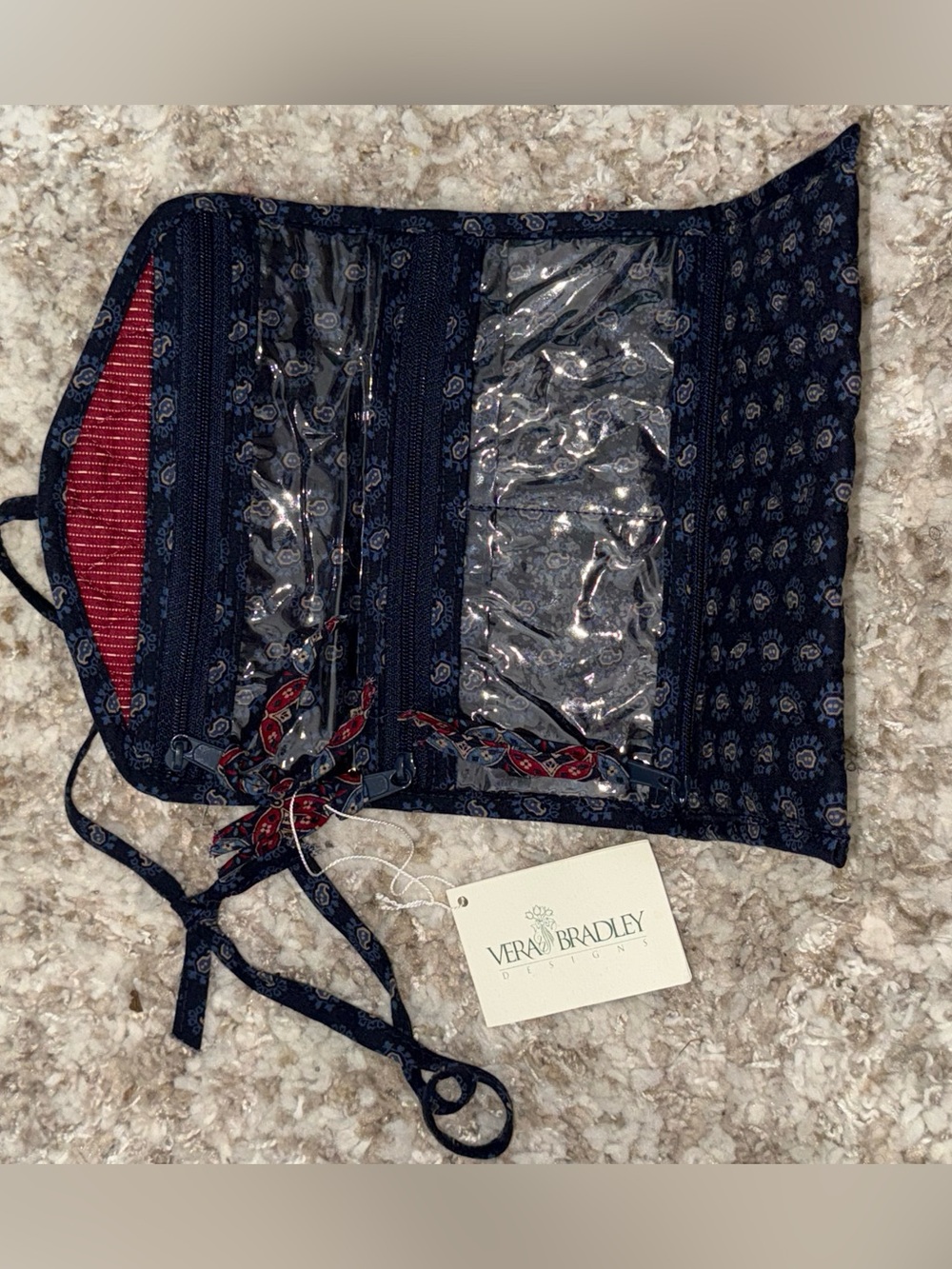 Vera Bradley Classic Navy Tie Jewelry travel pouch Navy Retired